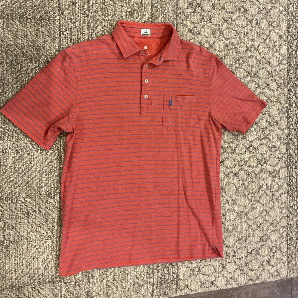 Johnnie o hanging out polo in pink and blue stripes size medium